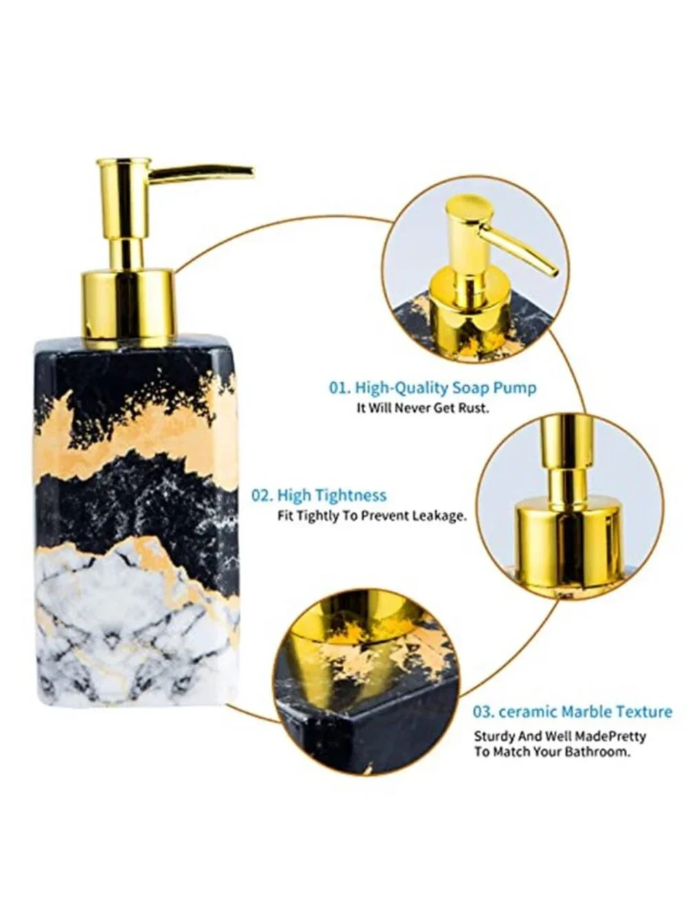 Bathroom Accessories Set Ceramic Marble Black White Soap Dispenser Toothbrush